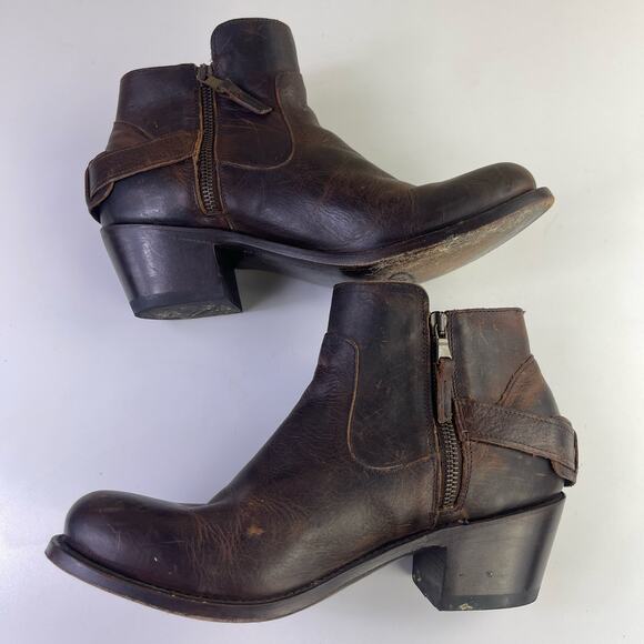 JB Dillon Brown Leather Buckle Zip Up Block Heel Ankle Boots Western Size 9B - Picture 13 of 14